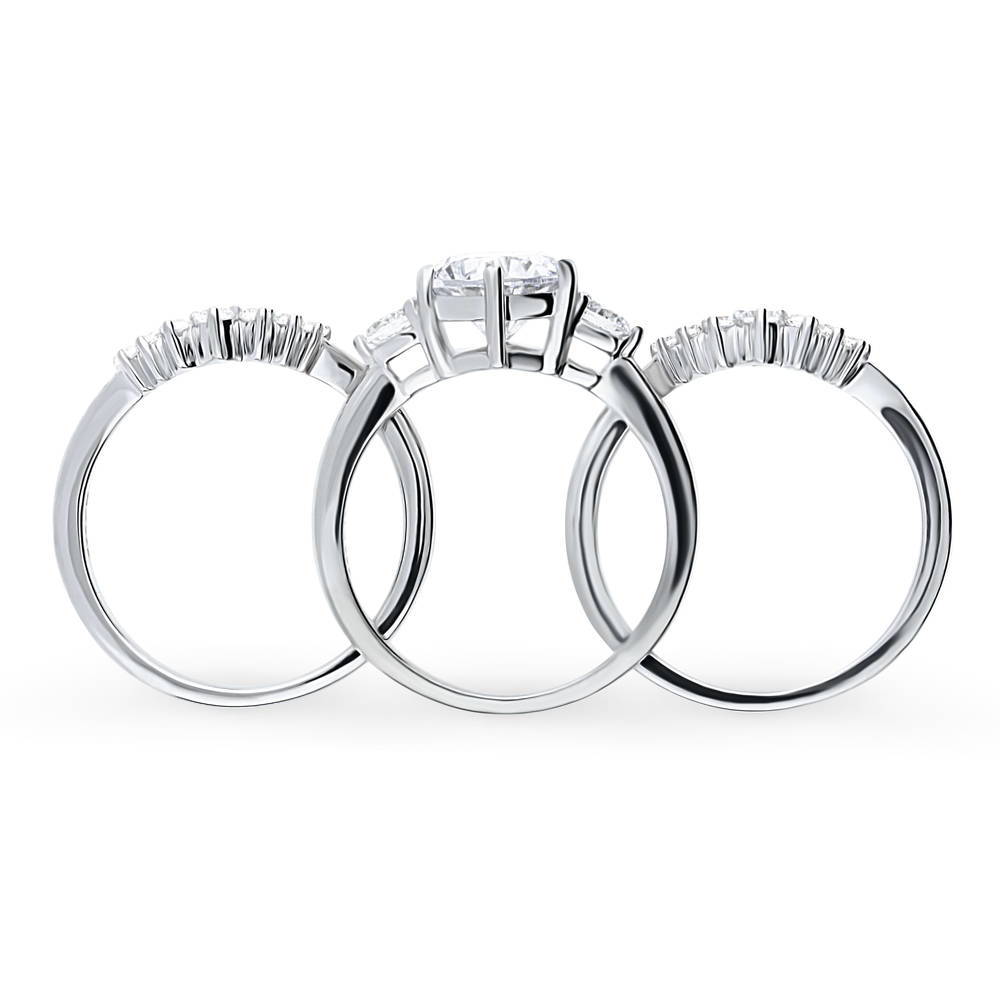 Alternate view of 3-Stone Wishbone 7-Stone 2ct CZ Ring Set in Sterling Silver, 7 of 19