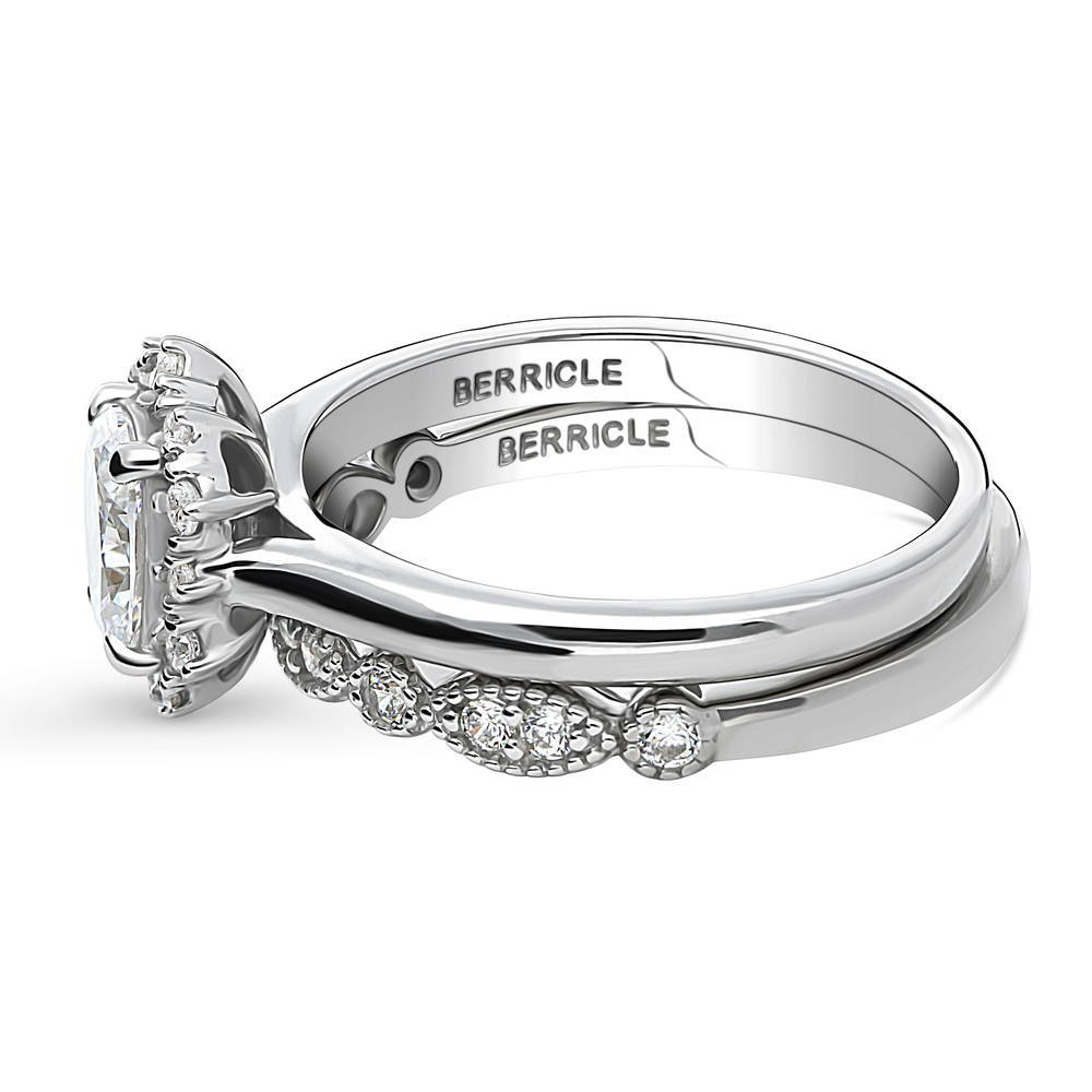 Halo Art Deco Oval CZ Ring Set in Sterling Silver