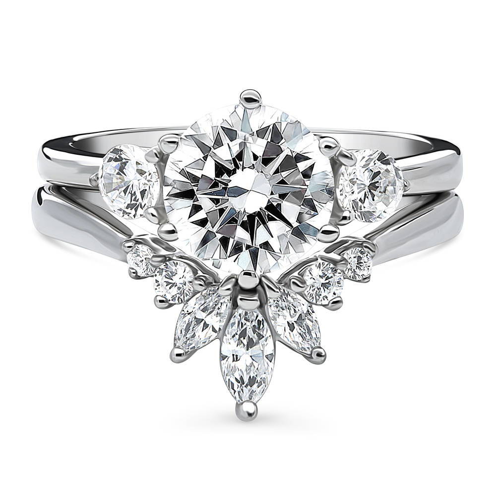 3-Stone 7-Stone Round CZ Ring Set in Sterling Silver, 1 of 20