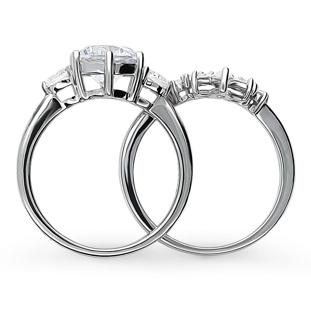 Alternate view of 3-Stone Flower 7-Stone Wishbone CZ Ring Set in Sterling Silver, 7 of 20