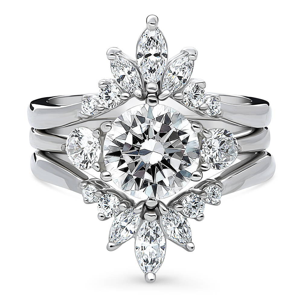 3-Stone Flower 7-Stone Wishbone CZ Ring Set in Sterling Silver, 1 of 20