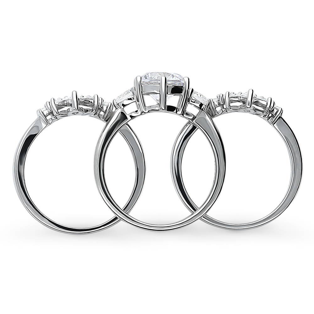 Alternate view of 3-Stone Flower 7-Stone Wishbone CZ Ring Set in Sterling Silver, 7 of 20