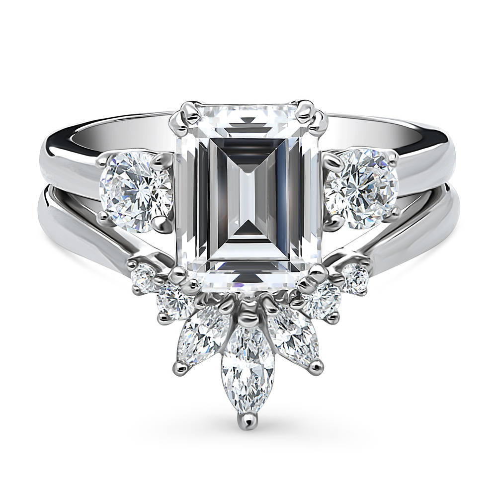 3-Stone 7-Stone Emerald Cut CZ Ring Set in Sterling Silver, 1 of 20