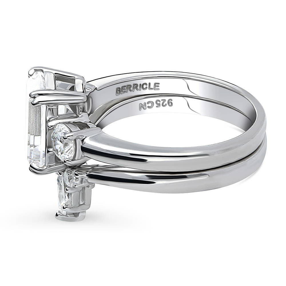 Angle view of 3-Stone Flower 7-Stone Wishbone CZ Ring Set in Sterling Silver, 5 of 20