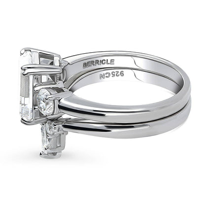 3-Stone Flower 7-Stone Wishbone CZ Ring Set in Sterling Silver