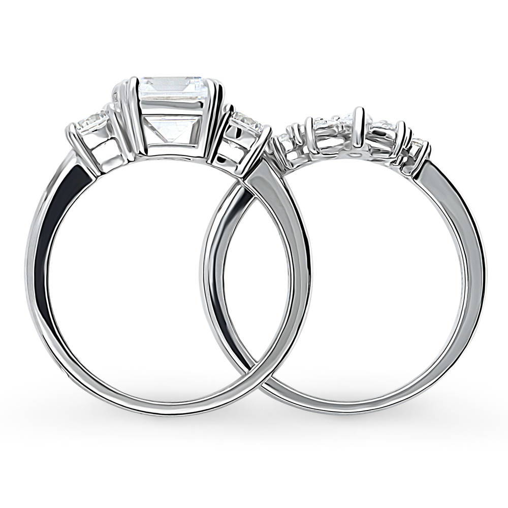 Alternate view of 3-Stone Flower 7-Stone Wishbone CZ Ring Set in Sterling Silver, 8 of 20