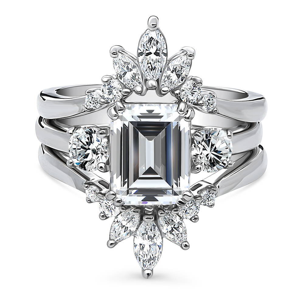 3-Stone 7-Stone Emerald Cut CZ Ring Set in Sterling Silver, 1 of 20