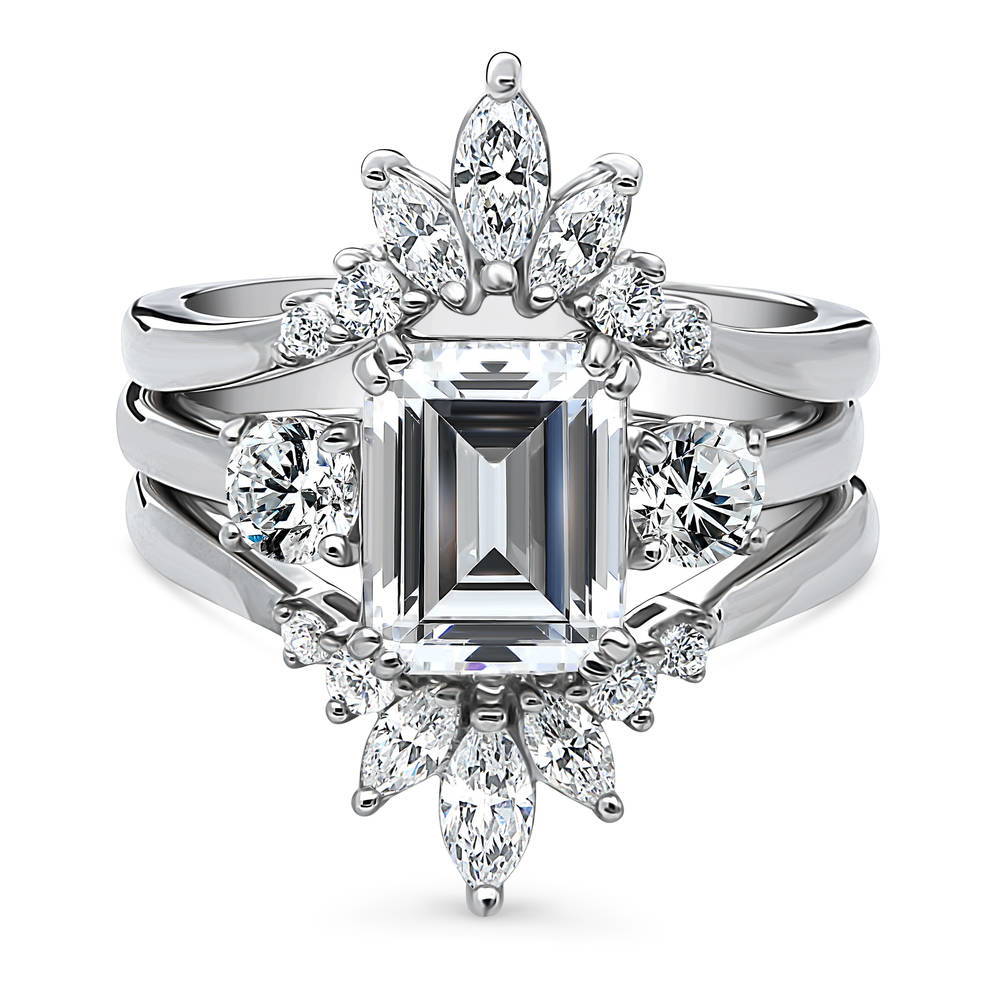 3-Stone Flower 7-Stone Wishbone CZ Ring Set in Sterling Silver, 1 of 19