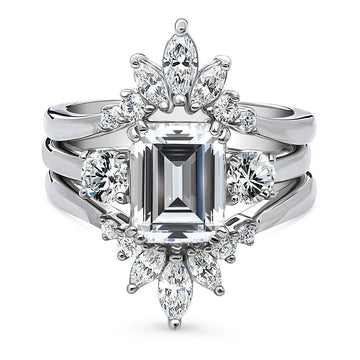 3-Stone 7-Stone Emerald Cut CZ Ring Set in Sterling Silver