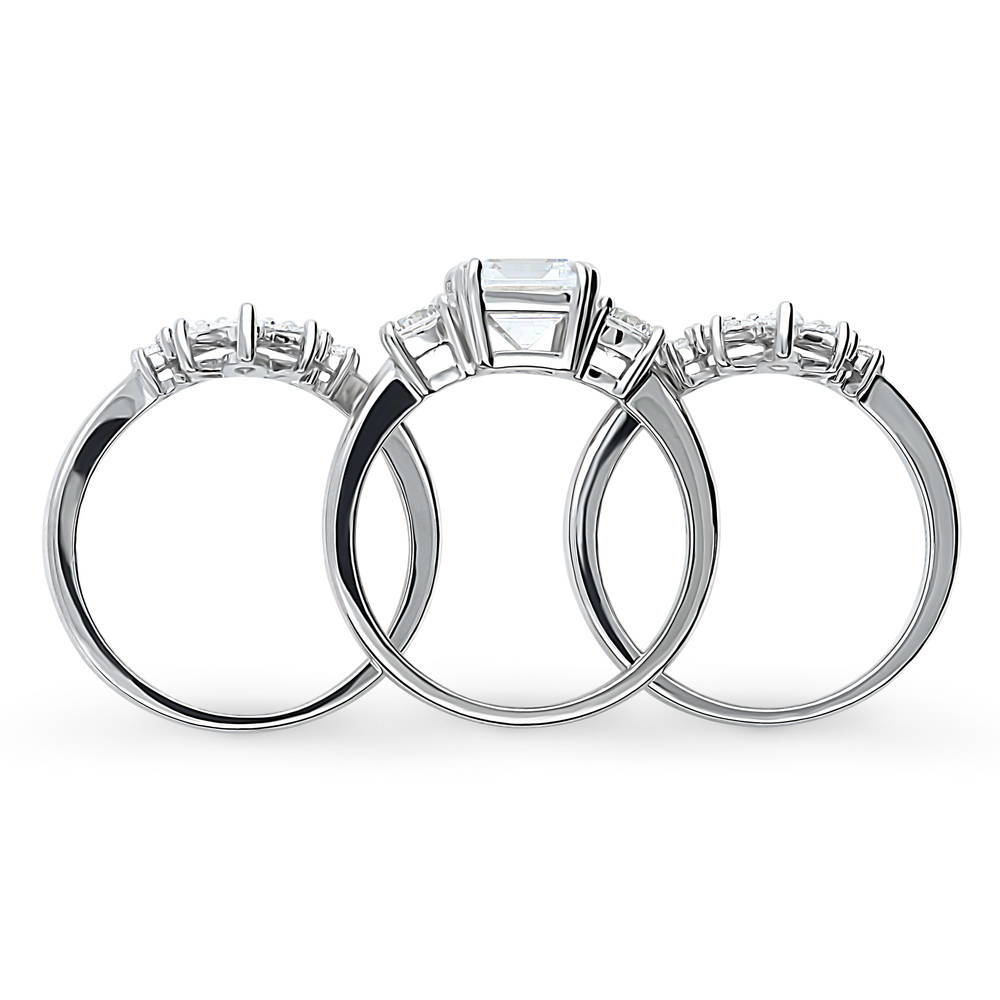 Alternate view of 3-Stone Flower 7-Stone Wishbone CZ Ring Set in Sterling Silver, 7 of 19