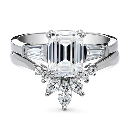 3-Stone Flower 7-Stone Wishbone CZ Ring Set in Sterling Silver