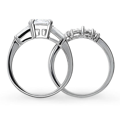 3-Stone Flower 7-Stone Wishbone CZ Ring Set in Sterling Silver