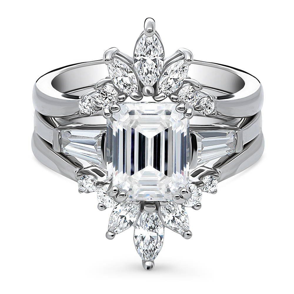 3-Stone 7-Stone Emerald Cut CZ Ring Set in Sterling Silver