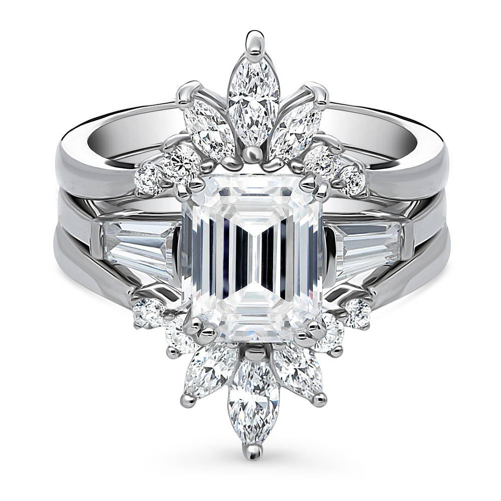 3-Stone Flower 7-Stone Wishbone CZ Ring Set in Sterling Silver, 1 of 20