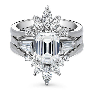 3-Stone 7-Stone Emerald Cut CZ Ring Set in Sterling Silver