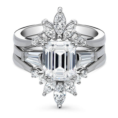3-Stone Flower 7-Stone Wishbone CZ Ring Set in Sterling Silver