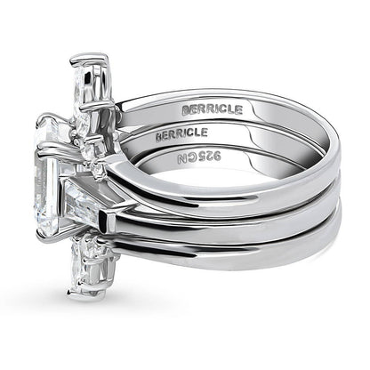 3-Stone Flower 7-Stone Wishbone CZ Ring Set in Sterling Silver