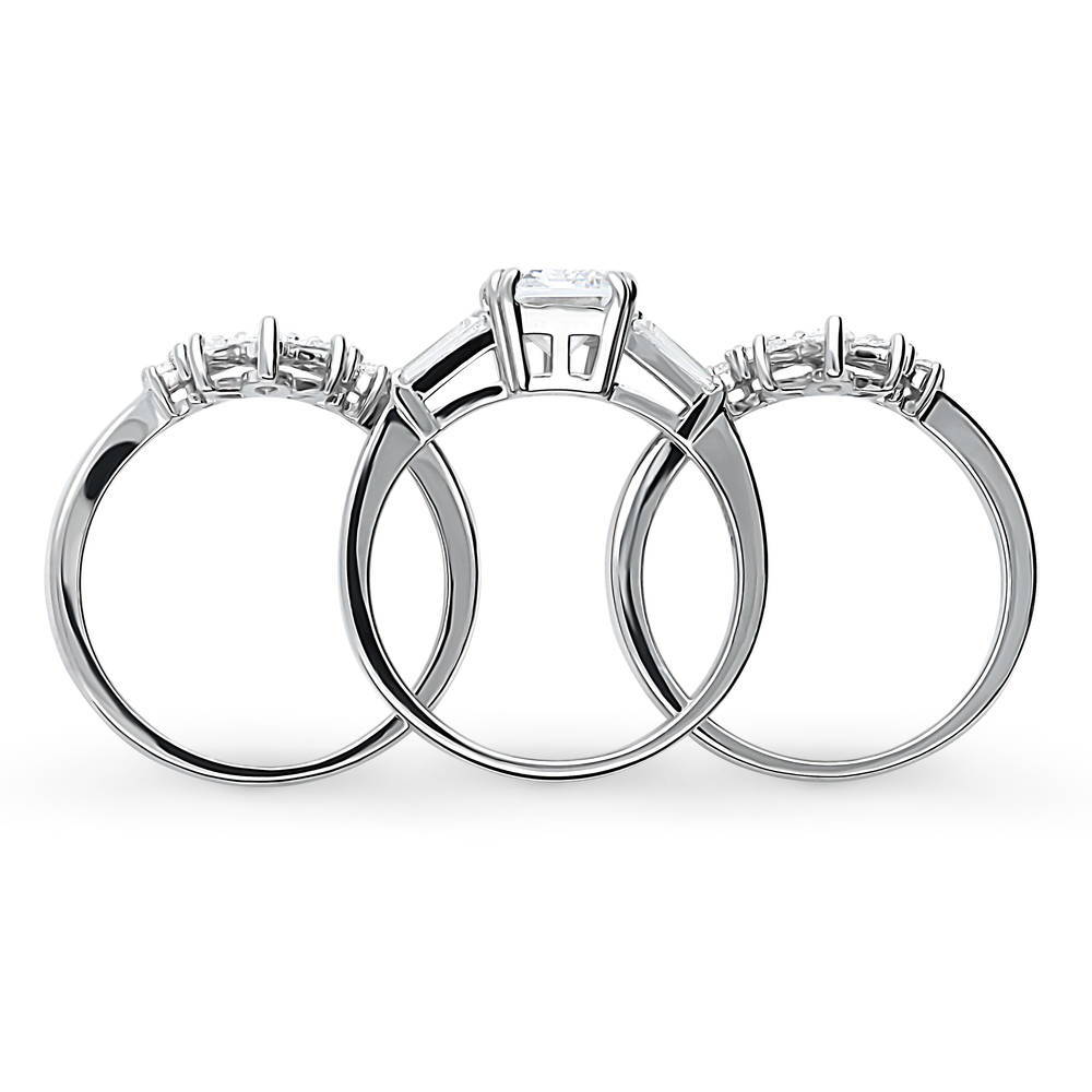Alternate view of 3-Stone Flower 7-Stone Wishbone CZ Ring Set in Sterling Silver, 8 of 20