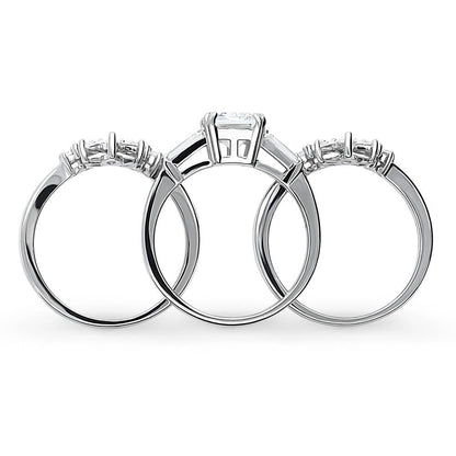 3-Stone Flower 7-Stone Wishbone CZ Ring Set in Sterling Silver