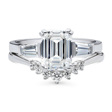 3-Stone 7-Stone Emerald Cut CZ Ring Set in Sterling Silver
