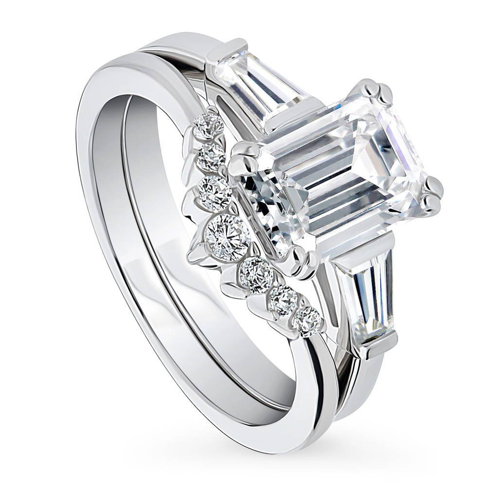 Front view of 3-Stone Wishbone 7-Stone 2.1ct CZ Ring Set in Sterling Silver, 4 of 20
