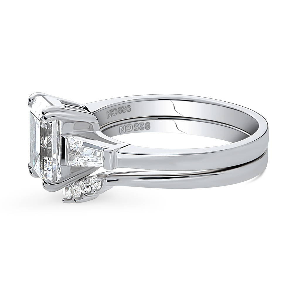 Angle view of 3-Stone 7-Stone Emerald Cut CZ Ring Set in Sterling Silver, 4 of 18