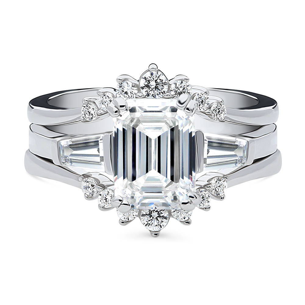 3-Stone 7-Stone Emerald Cut CZ Ring Set in Sterling Silver, 1 of 20