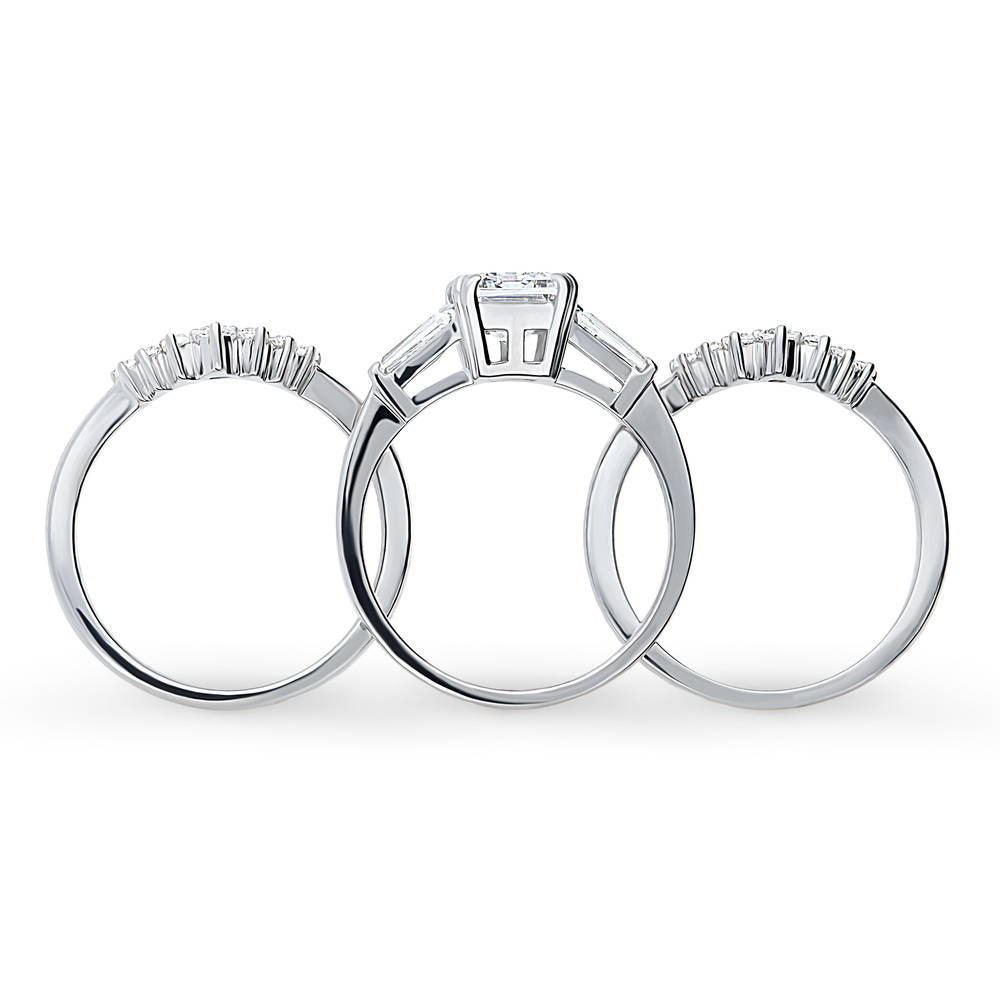 Alternate view of 3-Stone Wishbone 2.1ct Emerald Cut CZ Ring Set in Sterling Silver, 8 of 20