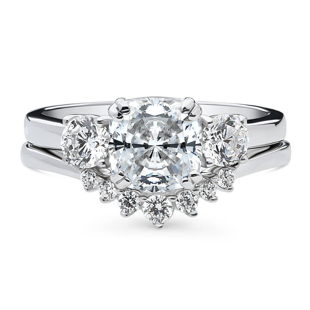 3-Stone 7-Stone Cushion CZ Ring Set in Sterling Silver, 1 of 20