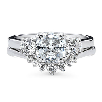 3-Stone 7-Stone Cushion CZ Ring Set in Sterling Silver