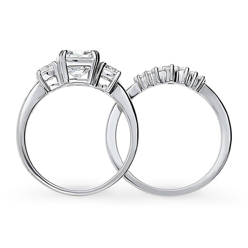 Alternate view of 3-Stone 7-Stone Cushion CZ Ring Set in Sterling Silver, 6 of 18