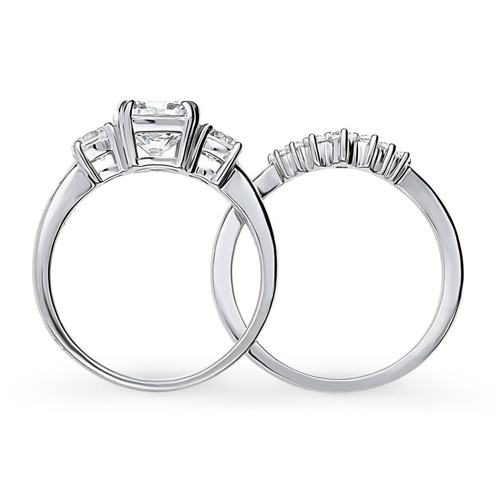 Alternate view of 3-Stone Wishbone 7-Stone Cushion CZ Ring Set in Sterling Silver, 8 of 20
