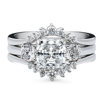 3-Stone 7-Stone Cushion CZ Ring Set in Sterling Silver