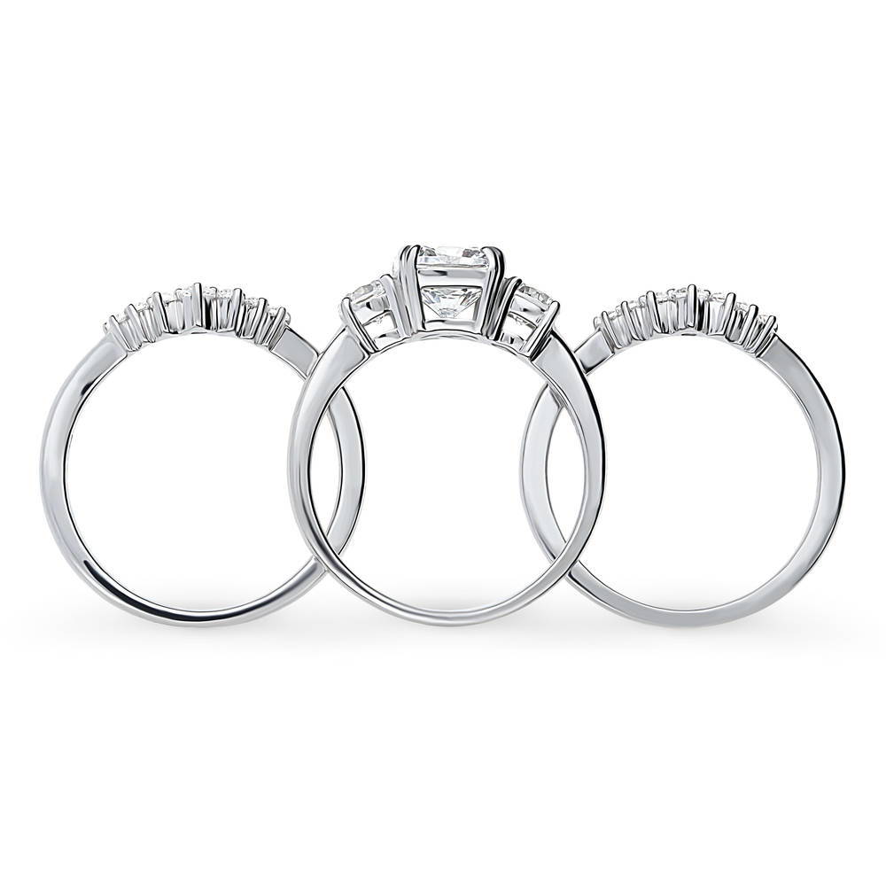 Alternate view of 3-Stone Wishbone 7-Stone Cushion CZ Ring Set in Sterling Silver, 8 of 20