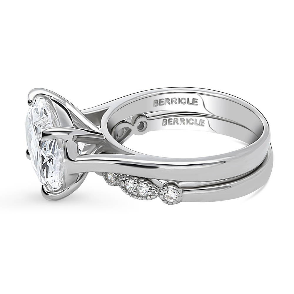 Angle view of East-West Solitaire CZ Ring Set in Sterling Silver, 4 of 18