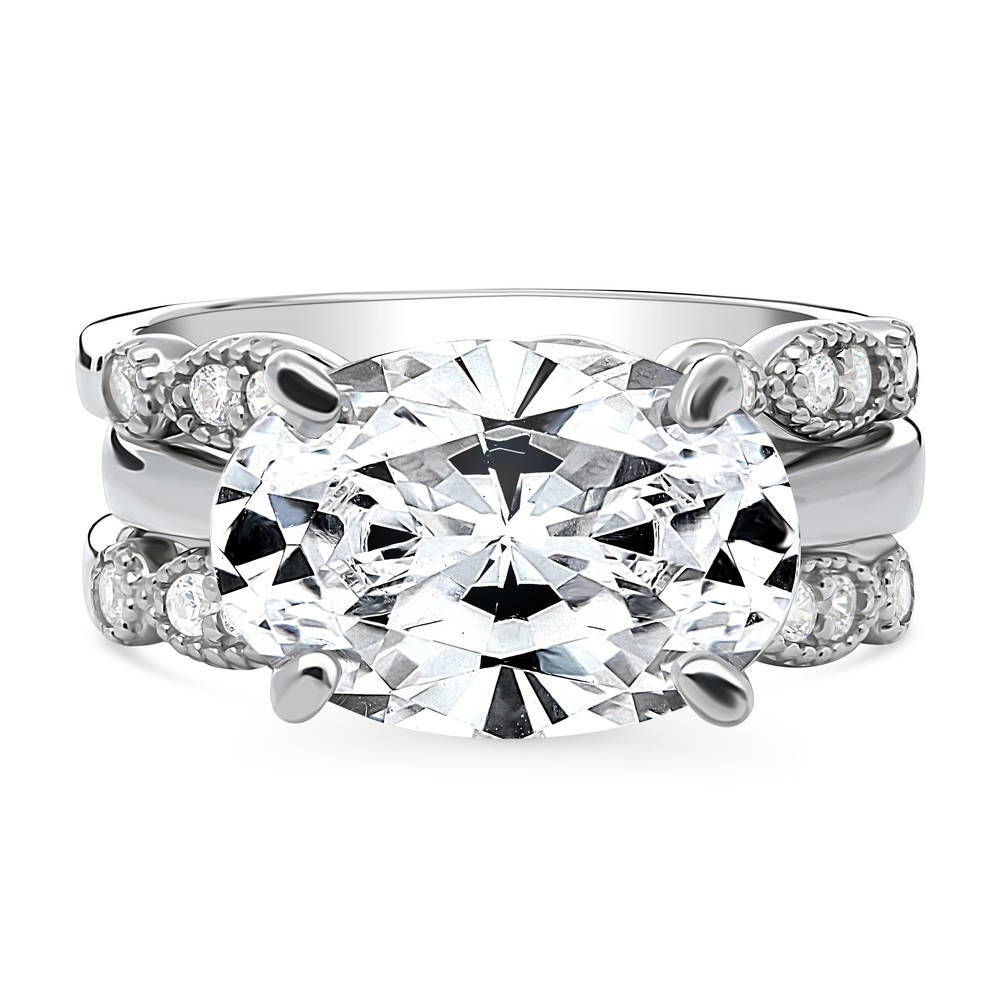 East-West Solitaire CZ Ring Set in Sterling Silver, 1 of 20