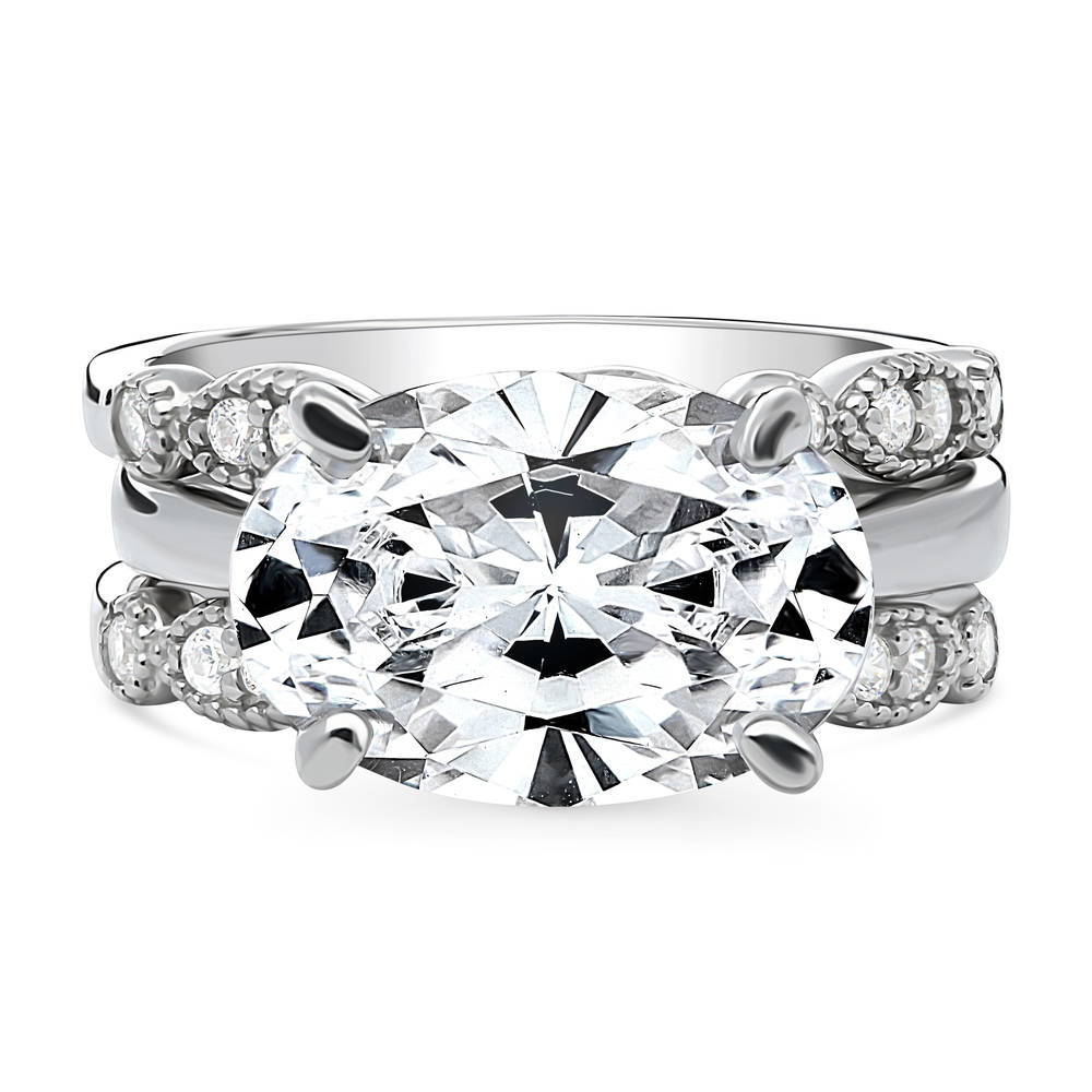 Solitaire Art Deco East-West Oval CZ Ring Set in Sterling Silver