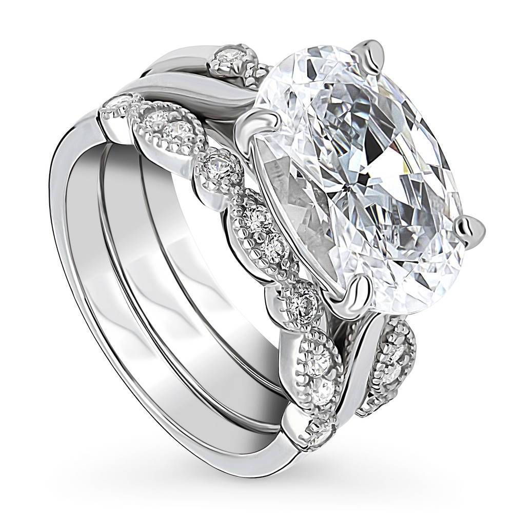 Front view of East-West Solitaire CZ Ring Set in Sterling Silver, 3 of 18