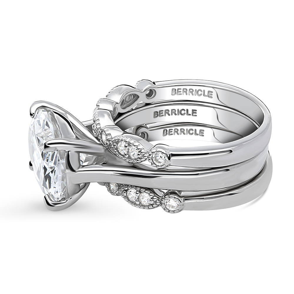 Angle view of Solitaire Art Deco East-West Oval CZ Ring Set in Sterling Silver, 5 of 20