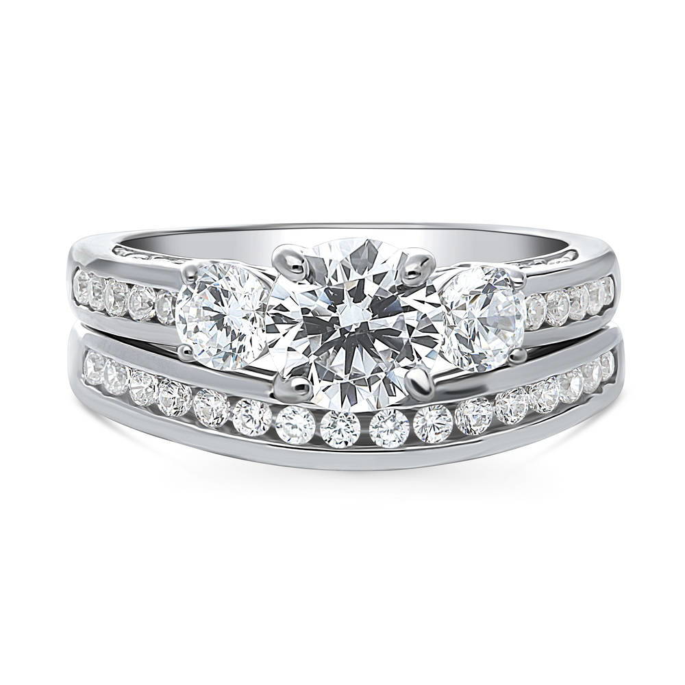 3-Stone Round CZ Ring Set in Sterling Silver, 1 of 19