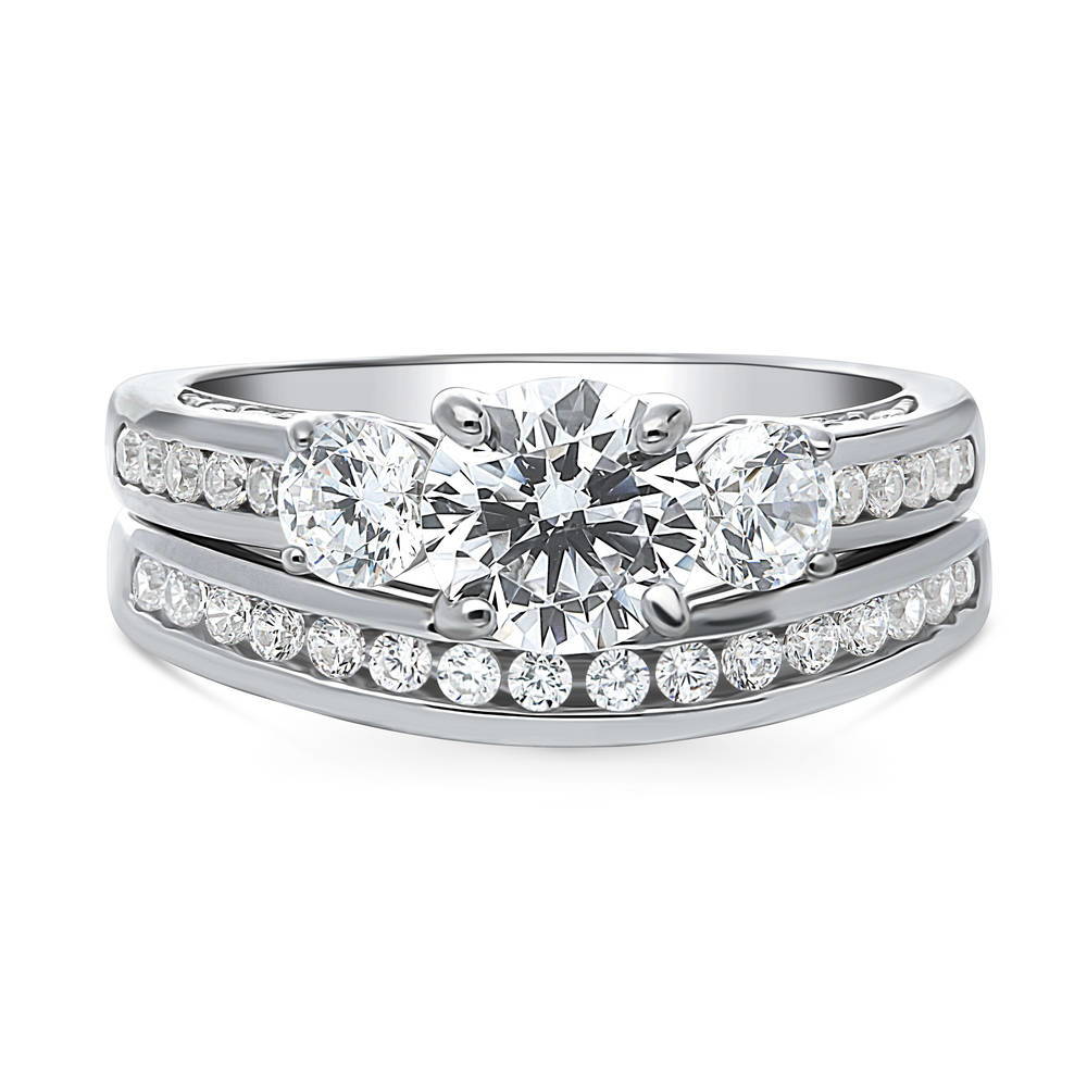 3-Stone 1ct CZ Ring Set in Sterling Silver, 1 of 19