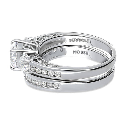 3-Stone 1ct CZ Ring Set in Sterling Silver