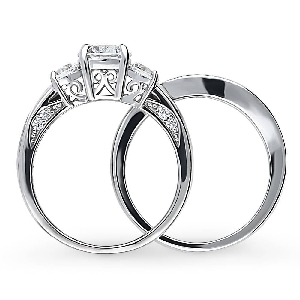 Alternate view of 3-Stone 1ct CZ Ring Set in Sterling Silver, 8 of 19