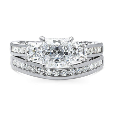 3-Stone Princess CZ Ring Set in Sterling Silver