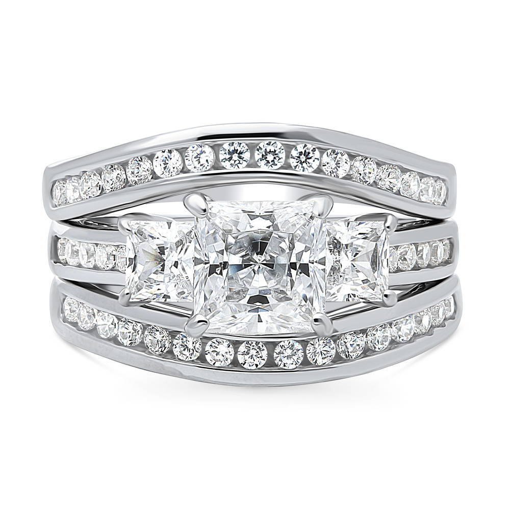 3-Stone Princess CZ Ring Set in Sterling Silver