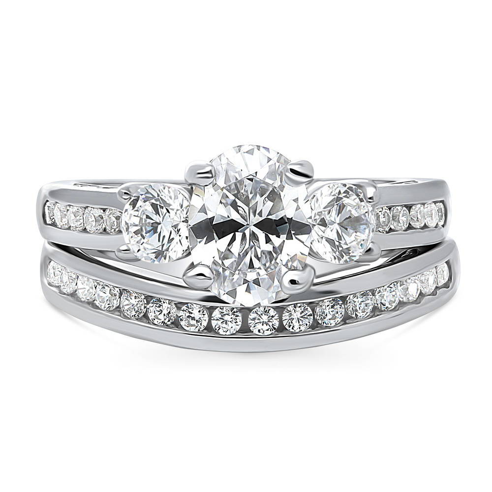 3-Stone 1.2ct Oval CZ Ring Set in Sterling Silver, 1 of 19