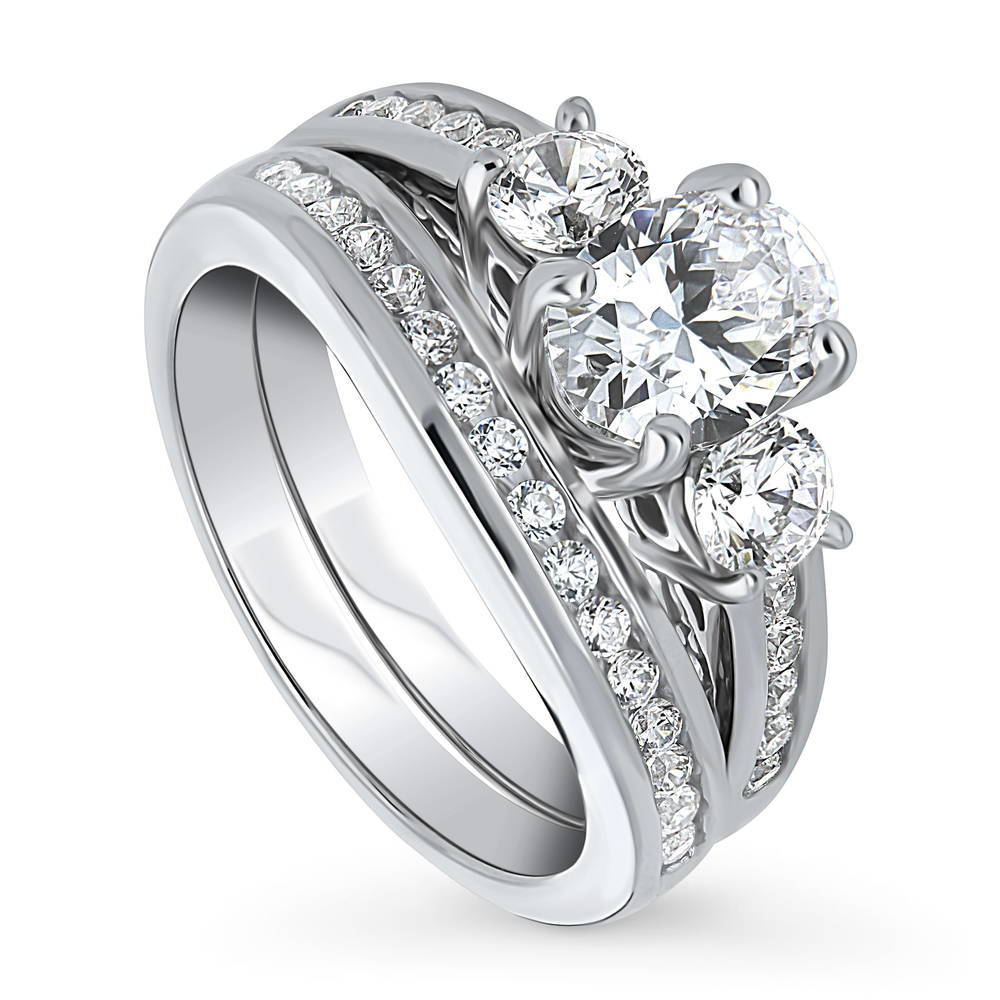 Front view of 3-Stone 1.2ct Oval CZ Ring Set in Sterling Silver, 4 of 19