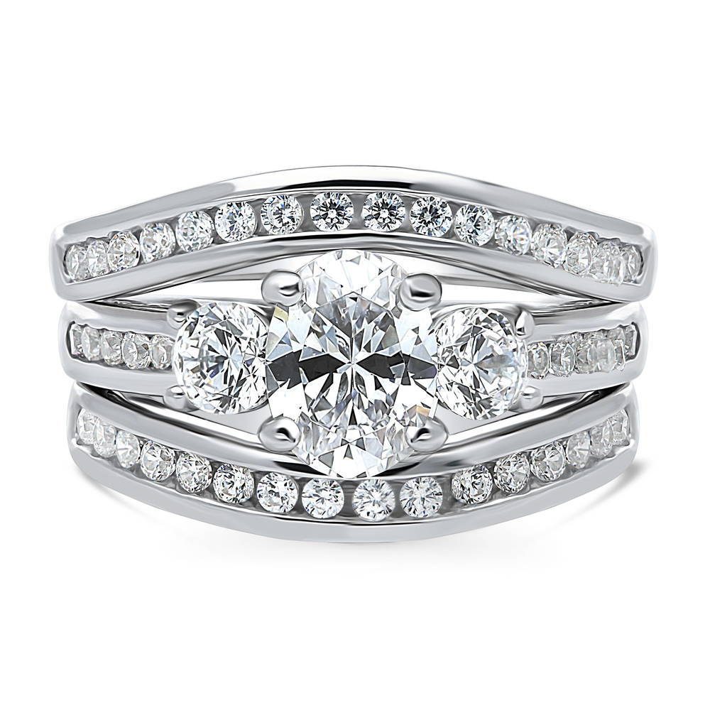 3-Stone Oval CZ Ring Set in Sterling Silver