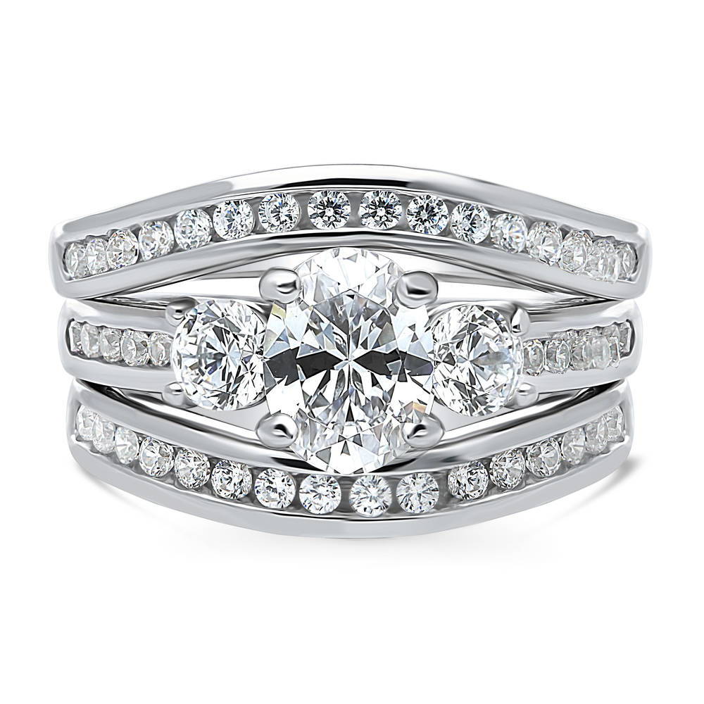 3-Stone 1.2ct Oval CZ Ring Set in Sterling Silver, 1 of 18
