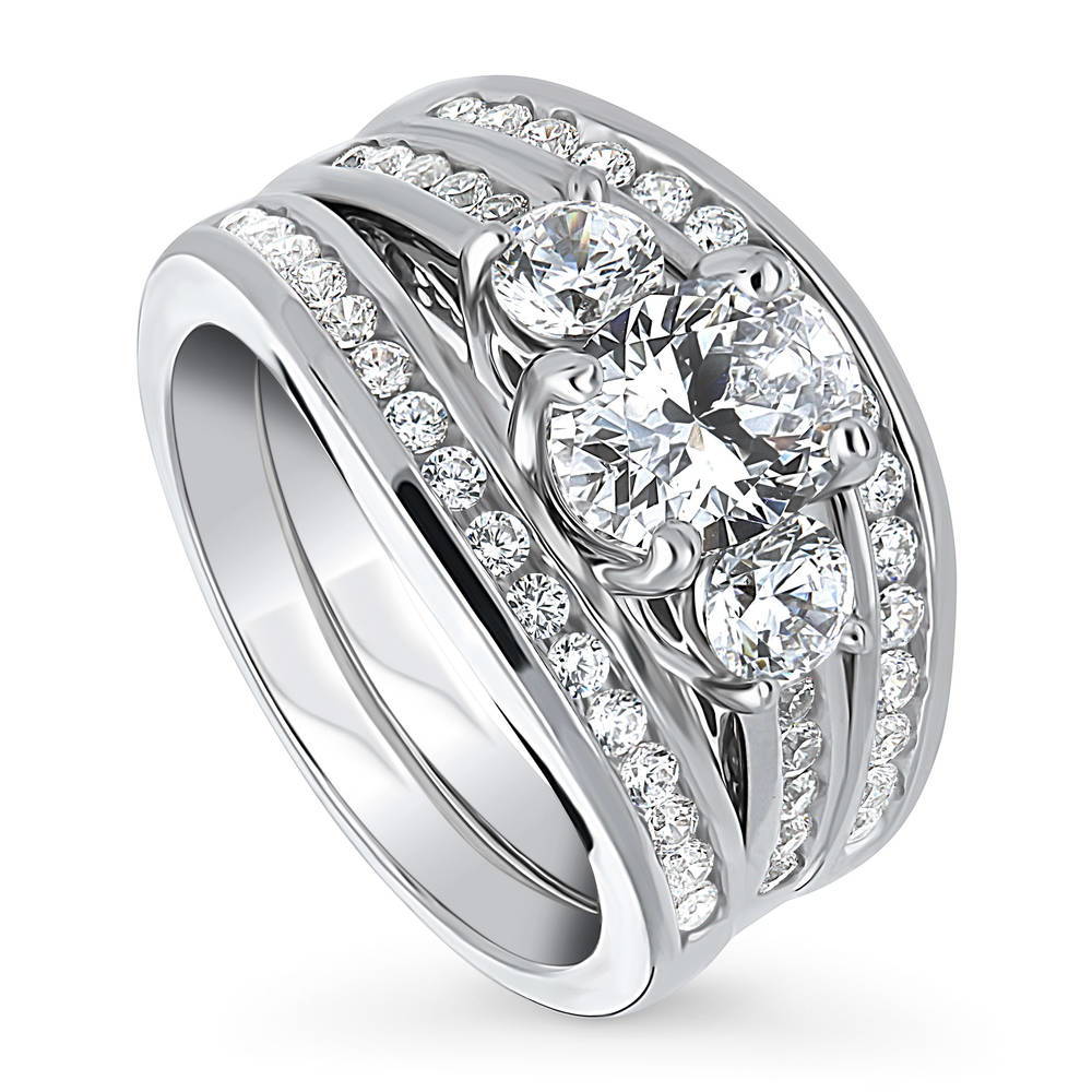 3-Stone Oval CZ Ring Set in Sterling Silver